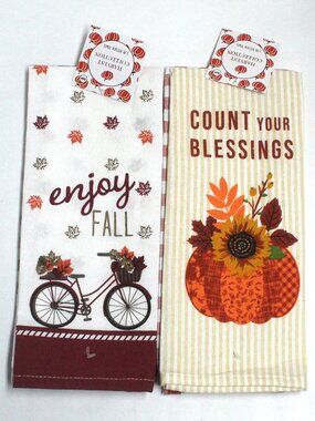 2 Packs of 2 = 4 Total - Harvest Collection Floursack Kitchen Towels For Fall